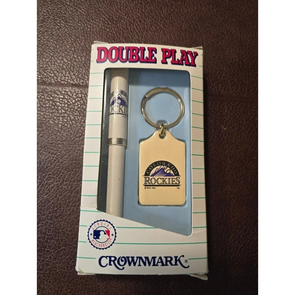 Vtg 1993 Colorado Rockies MLB Baseball Crownmark‎ Key Chain Ring Ink Pen Box Set